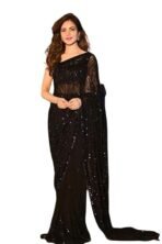 Shiv Textiles Women's Georgette Sequined Saree with Banglory Silk Blouse, Black - Sarees For Women - Image 2