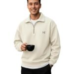 SMOWKLY Men’s Collar Chain Cotton Fleece Sweatshirt | Men High Neck Sweatshirt | Breathable,Half Zipper & Full Sleeves All Day Wear Sweaters | Warm Hoodie for Gym, Travel & Casual Winter Wear