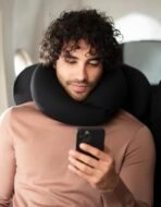 Travel Neck Pillow - 100% Memory Foam Neck Support Pillow for Flight Travel, Adjustable Velcro Straps, Includes Eye Mask & Noise Isolating Ear Plugs with Free Travel Pouch | Velvet Black - Image 5