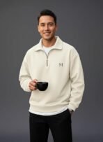 SMOWKLY Men’s Collar Chain Cotton Fleece Sweatshirt | Men High Neck Sweatshirt | Breathable,Half Zipper & Full Sleeves All Day Wear Sweaters | Warm Hoodie for Gym, Travel & Casual Winter Wear - Image 5