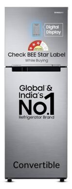 Samsung 236 L, 3 Star, Convertible, Digital Inverter with Display Frost Free Double Door Refrigerator (RT28C3733S8/HL, Silver, Elegant Inox)