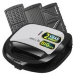 iBELL SM1301 3-in-1 Sandwich Maker, Big Size, 750 Watt, with Detachable Plates for Toast/Waffle/Grill (24 x 24 x 10 cm)