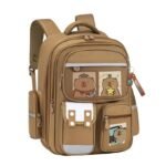 PALAY® Backpack with 6 Badges & Capybara Post Cards, Cute Bag Charm, Cute Girls Multi Compartment Kawaii Backpack Birthday Gift School Bags Gift for Girls