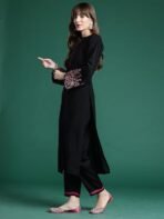 INDO ERA Women's Straight Cotton Blend Ethnic Motifs Embroidered Kurta & Pant Set (KS9BK10495) - Image 6