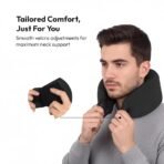 Travel Neck Pillow - 100% Memory Foam Neck Support Pillow for Flight Travel, Adjustable Velcro Straps, Includes Eye Mask & Noise Isolating Ear Plugs with Free Travel Pouch | Velvet Black - Image 4