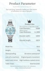 OLEVS Watch for Women Luxury Stylish Diamond Analog Quartz Chronograph Elegant Silver Stainless Steel Chain Waterproof Date Ladies Wrist Watch - Image 2