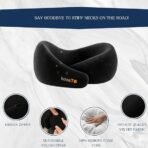 Travel Neck Pillow - 100% Memory Foam Neck Support Pillow for Flight Travel, Adjustable Velcro Straps, Includes Eye Mask & Noise Isolating Ear Plugs with Free Travel Pouch | Velvet Black - Image 3