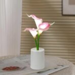 REFULGIX LED Flower Table Lamp – White & Pink Artificial Calla Lily Light in White Pot | Decorative LED Night Lamp for Home Décor, Bedroom, Diwali & Festive Gifting