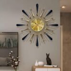 Analog Wall Clock For Home Stylish 24 Inch Dial 8 Inch Colour Black Beautiful Flower Design Antique Style Art Unique Office Decor Iron Glass Metal (Golden Black)