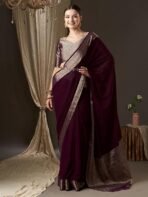AKHILAM Women's Woven Design Solid Georgette Kanjeevaram Saree With Unstiched Blouse Piece - Image 3