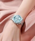 OLEVS Watch for Women Luxury Stylish Diamond Analog Quartz Chronograph Elegant Silver Stainless Steel Chain Waterproof Date Ladies Wrist Watch - Image 5