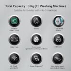 LG 8 Kg 5 Star Inverter Wi-Fi Fully-Automatic Front Loading Washing Machine with Inbuilt heater (FHP1208Z5M, Middle Black, AI DD Technology & Steam for Hygiene) - Image 2
