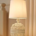 Homesake® Modern Small Crystal Table Lamp,Contemporary Bedroom Bedside Nightstand Lamp,Morden Minimalist, Desk Globe Lamp for Living Room Girls Kids Room, White Fabric Shade (White)