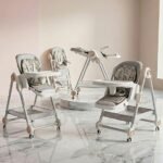 Baybee 3-in-1 Baby High Chair with Removable Double Food Tray, Reclining Seat, 8-Level Height Adjustment, 5-Point Safety Harness, Storage Basket & 360° Wheels | Feeding & Activity Chair for 6 Months to 5 Years (Grey)