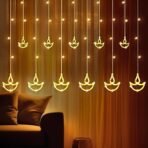 Party Propz Diya Lights for Decoration- 10 LED, 8 Flashing Mode, Diwali Lights for Decoration for Home, Diwali Curtain Lights for Mandir Decorations Items, Pooja Room Decorations Light