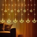 Party Propz Diya Lights for Decoration- 10 LED, 8 Flashing Mode, Diwali Lights for Decoration for Home, Diwali Curtain Lights for Mandir Decorations Items, Pooja Room Decorations Light
