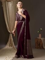 AKHILAM Women's Woven Design Solid Georgette Kanjeevaram Saree With Unstiched Blouse Piece - Image 5