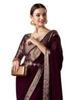 AKHILAM Women's Woven Design Solid Georgette Kanjeevaram Saree With Unstiched Blouse Piece