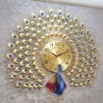 RECTITUDE Luxury European Gold Peacock Wall Clock, Large-70x65 CM Crystal Creative Personality Modern Art Decorative for Living Room, Bedroom Office Decor | Non-Ticking Silent | Golden