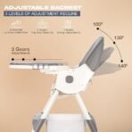 BAYBEE 3 in 1 Convertible High Chair with Adjustable Height and Footrest,Baby Toddler Feeding Booster Seat with Tray,Wheels,Safety Belt and Cushion,for Boys & Girls 6 Months to 3 Years (Liora Grey) - Image 2