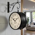 Click to see full view   VIDEO     4+ Vintage Clock Metal Double Side Hand-Crafted Black Wall Clock / 8 Inch (20 CM's) / VC-6570-Analog