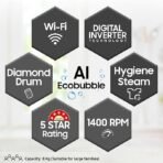 Samsung 8 kg, 5 star, Eco Bubble Technology, AI Control, Wi-Fi, Fully-Automatic Front Load Washing Machine (WW80T504DAB1TL, Hygiene Steam, Black Caviar, Awarded as Washing Machine Brand of the year) - Image 2