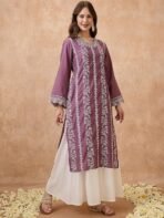 Globus Women Yellow Floral Print Mandarin Collar A-Line Kurta - Image 4