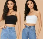 Pack of 2 Casual Shoulder Straps Solid Women Black, White Top