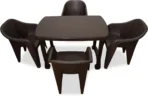 HELLO 4 Seater Dining Table Set for Home Garden Cafeteria Plastic 4 Seater Dining Set (Finish Color -Dark Brown, DIY(Do-It-Yourself))[AA1098/99]
