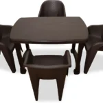 HELLO 4 Seater Dining Table Set for Home Garden Cafeteria Plastic 4 Seater Dining Set (Finish Color -Dark Brown, DIY(Do-It-Yourself))[AA1098/99]
