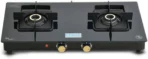 Black Pearl 2 Burner Toughened Glass Top Gas Stove, Brass Burners, Black Finish Glass Automatic Gas Stove (AA1104/189)
