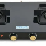 Black Pearl 2 Burner Toughened Glass Top Gas Stove, Brass Burners, Black Finish Glass Automatic Gas Stove (AA1104/189)