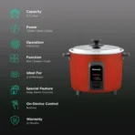 Panasonic Warmer Series 2.2 Litre Electric Rice Cooker with Keep Warm Function (Red) - Image 3