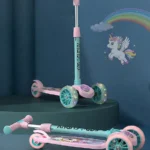 Fab N Funky 3-Wheel Foldable Kids Scooter with LED Lights & PU Wheels Pink & Blue|3 Level Height Adjustments| Compact Fold|Lean-to-Steer| Toy for 3+ yrs Boys&Girls| Gifting Option| Physical Activity (AA1104/137)