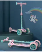 Fab N Funky 3-Wheel Foldable Kids Scooter with LED Lights & PU Wheels Pink & Blue|3 Level Height Adjustments| Compact Fold|Lean-to-Steer| Toy for 3+ yrs Boys&Girls| Gifting Option| Physical Activity (AA1104/137) - Image 5