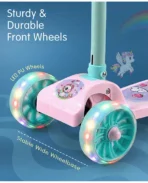 Fab N Funky 3-Wheel Foldable Kids Scooter with LED Lights & PU Wheels Pink & Blue|3 Level Height Adjustments| Compact Fold|Lean-to-Steer| Toy for 3+ yrs Boys&Girls| Gifting Option| Physical Activity (AA1104/137) - Image 2