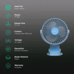 BAJAJ Pygmy Mini 110mm 3 Blade Rechargeable Personal Fan with 1800 mAh Battery (Silent Operation) - Image 2