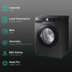 SAMSUNG 8 kg 5 Star Inverter Fully Automatic Front Load Washing Machine (WW80T504DAB1TL, AI Control Display, Black Caviar) - Image 2