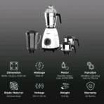 PHILIPS 1000 Watt 4 Jars Juicer Mixer Grinder (22000 RPM, Rotary Knob Control, Black/White) - Image 2