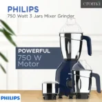 PHILIPS 750 Watt 3 Jars Mixer Grinder (Turbo Motor, Premium Blue) - Image 2