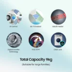 SAMSUNG 12 kg 5 Star Inverter Fully Automatic Front Load Washing Machine (WW12T504DAB/TL, Built-In Heater, Black Caviar) - Image 3