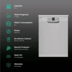 Crompton Voila 12 Place Settings Free Standing Dishwasher with Super Active Drying System (Dark Silver) - Image 3