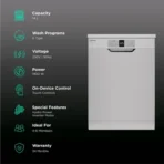 Crompton Voila 14 Place Settings Free Standing Dishwasher with Steam Wash (Dark Silver) - Image 2