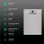 Crompton Voila 14 Place Settings Free Standing Dishwasher with Steam Wash (Dark Silver)