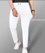 Regular Fit Men White Lycra Blend Trousers(AA1103/114) - Image 3