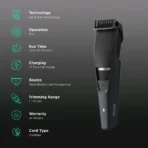 PHILIPS BT3302/15 Rechargeable Cordless Dry Trimmer for Beard and Body with 10 Length Settings for Men (60mins Runtime, Stainless Steel Blade, Black and Grey) - Image 2