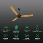 Crompton Hyperjet Plus 5 Star 1200mm 3 Blade BLDC Motor Ceiling Fan with Remote (Hyper Mode, Light Pinewood) - Image 2