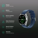 Croma Velocity AR Smartwatch with Bluetooth Calling (36.3mm AMOLED Display, IP68 Water Resistant, Blue Strap) - Image 2