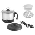 Croma 600 Watt 1.3 Litre Multi Cook Kettle with Auto Shut-off (Black and Silver)