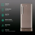 LG 210 Litres 3 Star Direct Cool Single Door Refrigerator with Stabilizer Free Operation (GL-D231AFSD, Fawn Steel) - Image 2